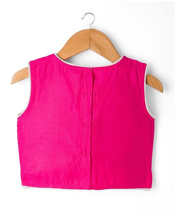 Babyhug Net Woven Sleeveless Chanderi Embroidered Lehenga Choli & Dupatta Set - Fuchsia