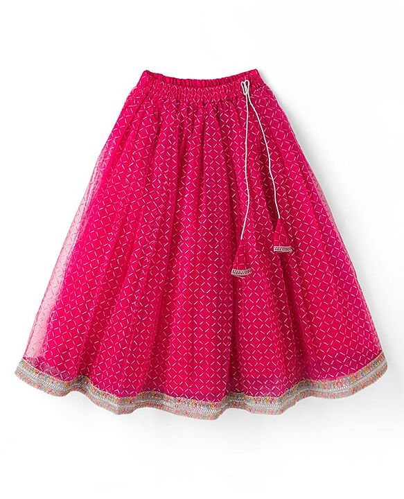 Babyhug Net Woven Sleeveless Chanderi Embroidered Lehenga Choli & Dupatta Set - Fuchsia