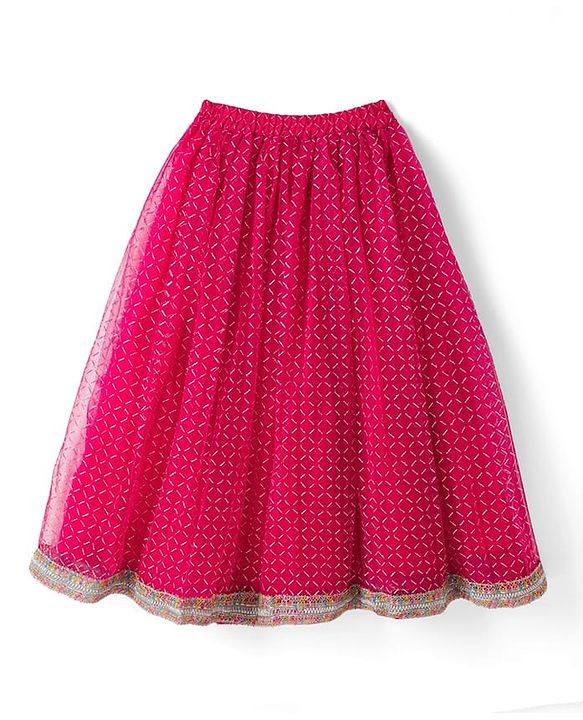 Babyhug Net Woven Sleeveless Chanderi Embroidered Lehenga Choli & Dupatta Set - Fuchsia