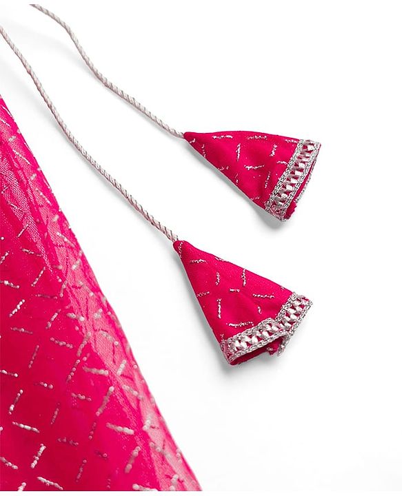 Babyhug Net Woven Sleeveless Chanderi Embroidered Lehenga Choli & Dupatta Set - Fuchsia