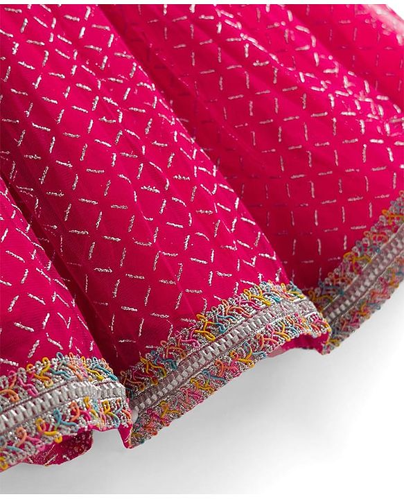 Babyhug Net Woven Sleeveless Chanderi Embroidered Lehenga Choli & Dupatta Set - Fuchsia