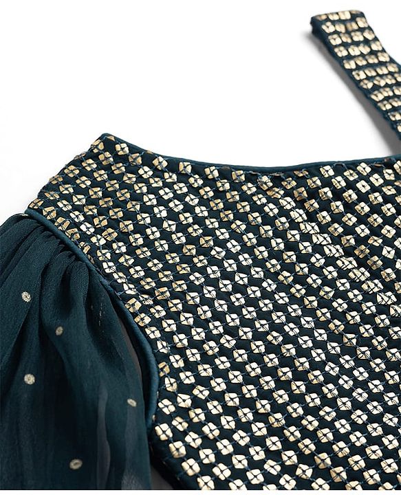 Babyhug Georgette Woven Sleeveless Sequinned & Embroidered Lehenga Choli and Dupatta Set - Teal Blue