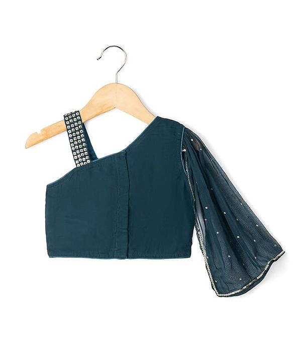 Babyhug Georgette Woven Sleeveless Sequinned & Embroidered Lehenga Choli and Dupatta Set - Teal Blue