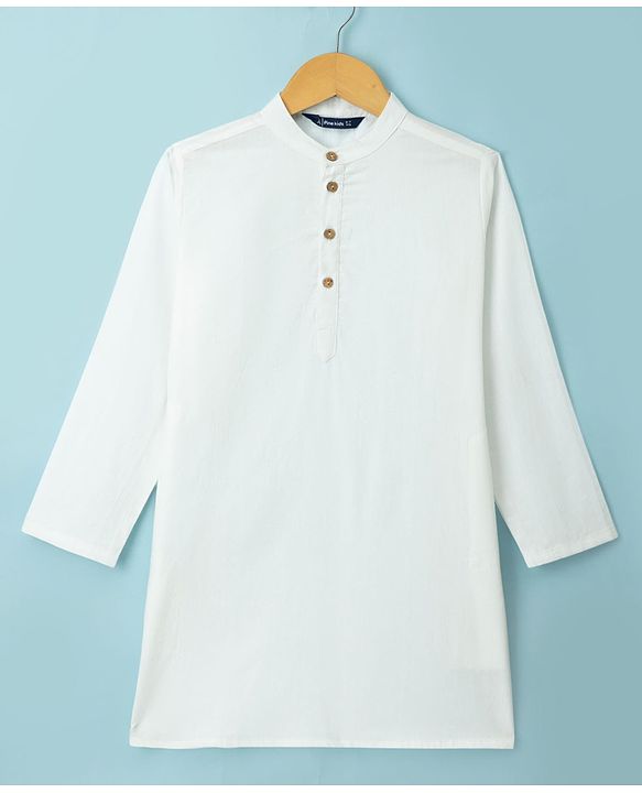 Pine Kids Cotton Woven Full Sleeves Solid Colour Kurta - White