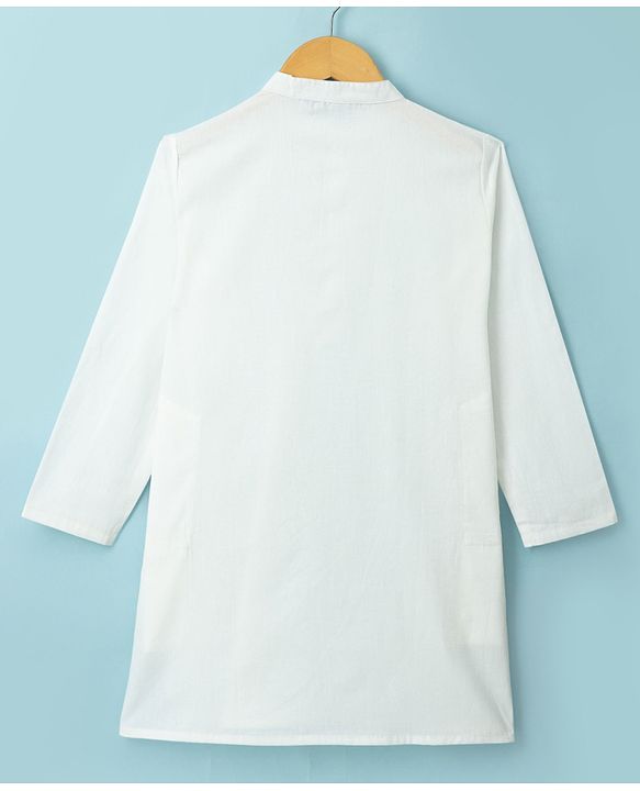 Pine Kids Cotton Woven Full Sleeves Solid Colour Kurta - White
