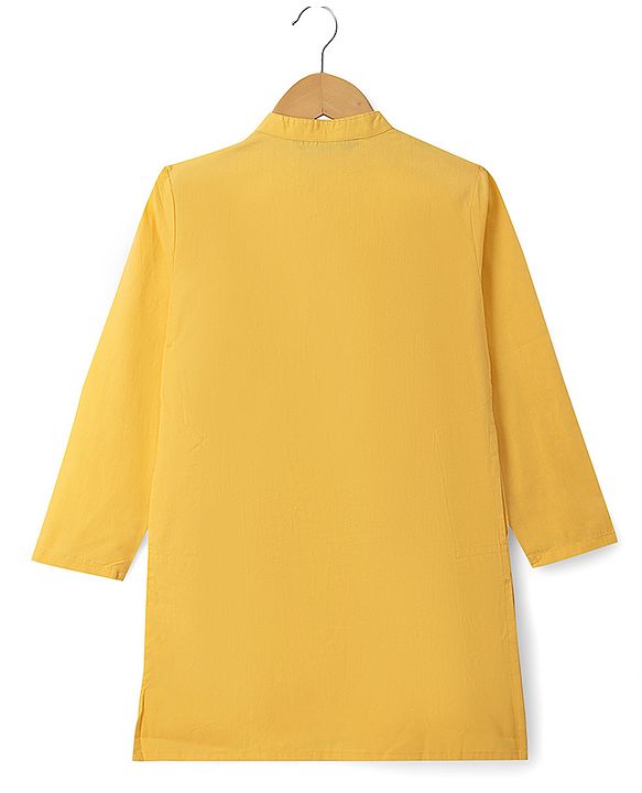 Pine Kids Cotton Woven Full Sleeves Solid Colour Kurta - Mustard