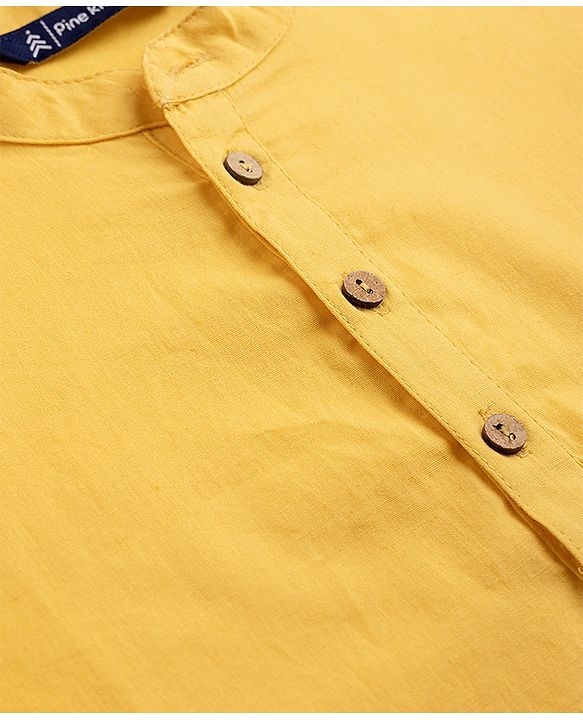 Pine Kids Cotton Woven Full Sleeves Solid Colour Kurta - Mustard