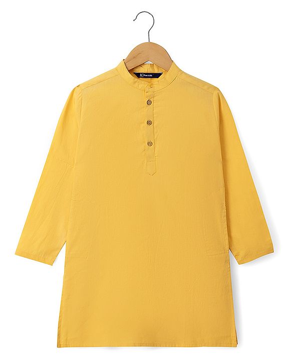 Pine Kids Cotton Woven Full Sleeves Solid Colour Kurta - Mustard