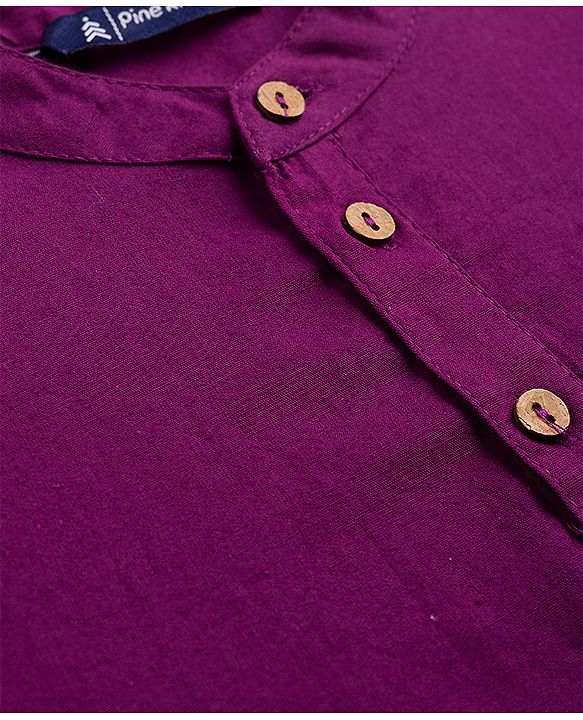 Pine Kids Cotton Woven Full Sleeves Solid Colour Kurta - Wine