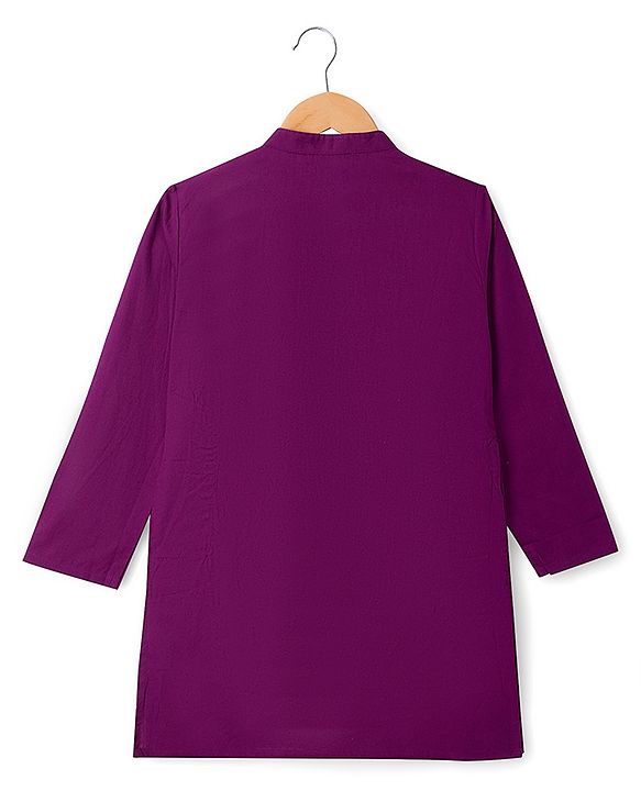 Pine Kids Cotton Woven Full Sleeves Solid Colour Kurta - Wine