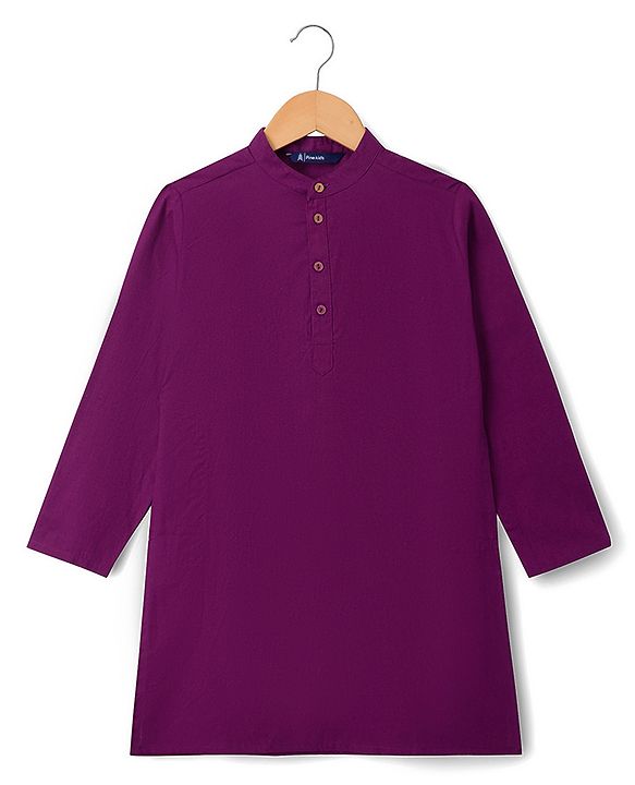 Pine Kids Cotton Woven Full Sleeves Solid Colour Kurta - Wine