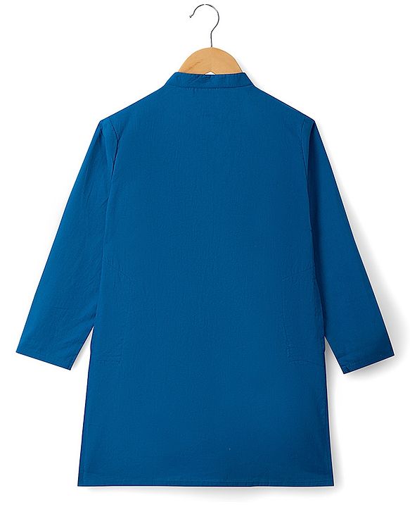 Pine Kids Cotton Woven Full Sleeves Solid Colour Kurta - Navy Blue