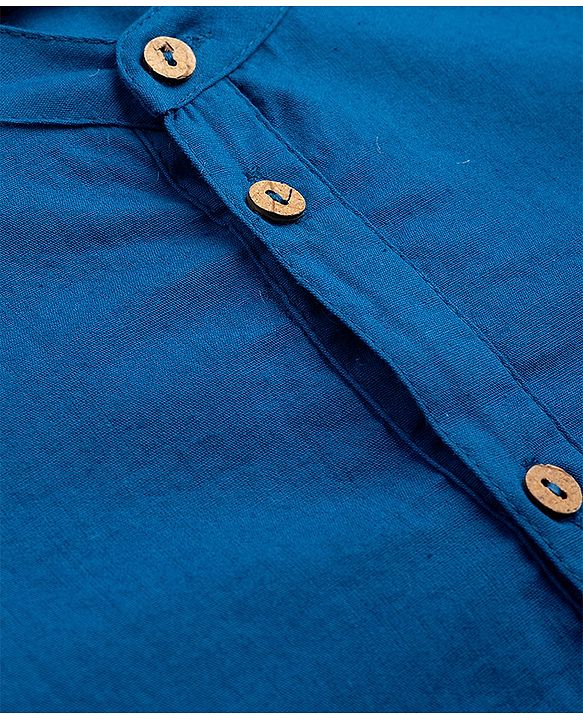 Pine Kids Cotton Woven Full Sleeves Solid Colour Kurta - Navy Blue
