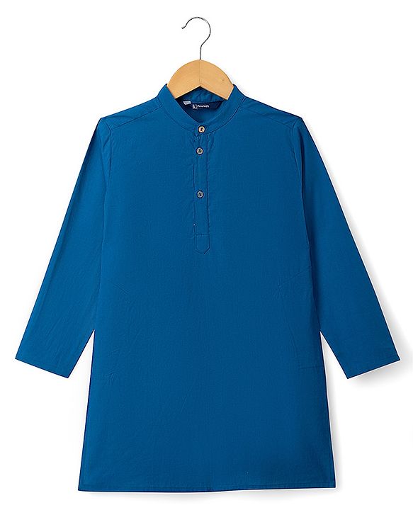 Pine Kids Cotton Woven Full Sleeves Solid Colour Kurta - Navy Blue