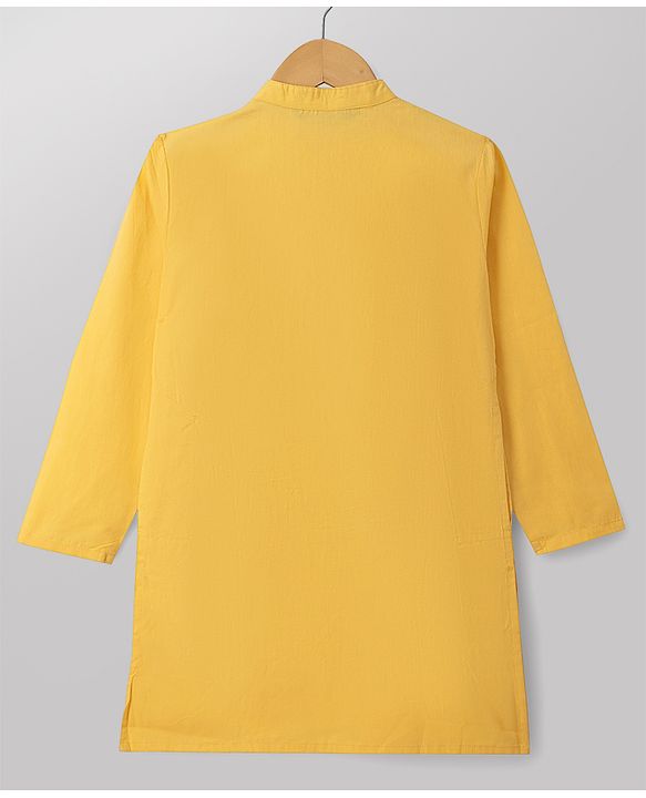 Pine Kids Cotton Woven Full Sleeves Solid Kurta Pyjama Set - Mustard