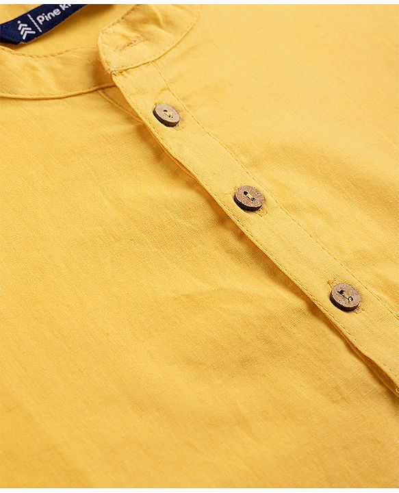 Pine Kids Cotton Woven Full Sleeves Solid Kurta Pyjama Set - Mustard