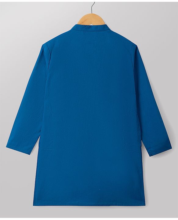 Pine Kids Cotton Woven Full Sleeves Solid Kurta Pyjama Set - Navy Blue