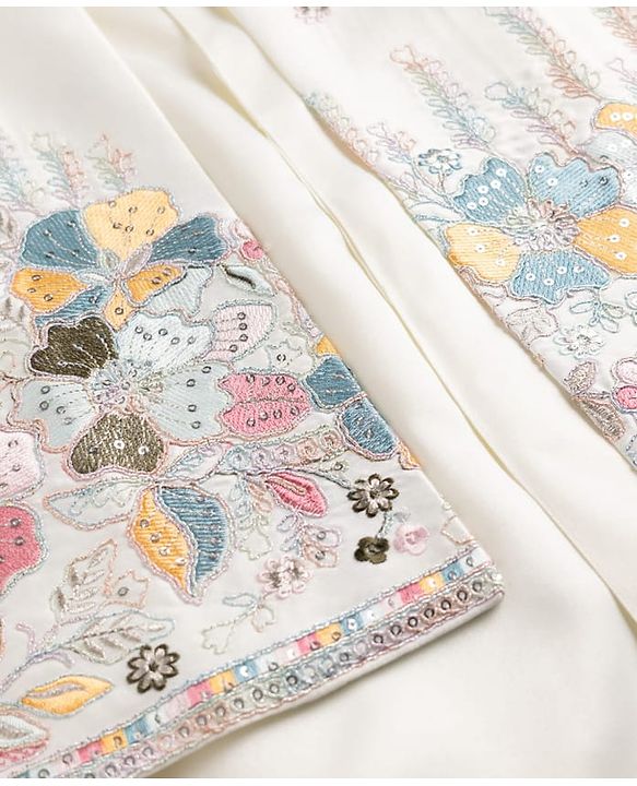 Babyhug Woven Full Sleeves Kurta Pyjama Set and Floral Embroidered Jacket With Sequin Detailing - Offwhite