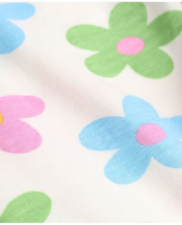 Babyhug Cotton Lycra Elastane Knit Slim Fit Full Length Solid Leggings with Floral Print Pack of 3 - White, Lilac & Light Blue