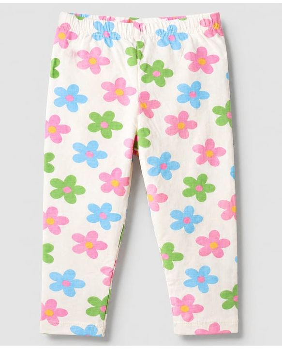 Babyhug Cotton Lycra Elastane Knit Slim Fit Full Length Solid Leggings with Floral Print Pack of 3 - White, Lilac & Light Blue