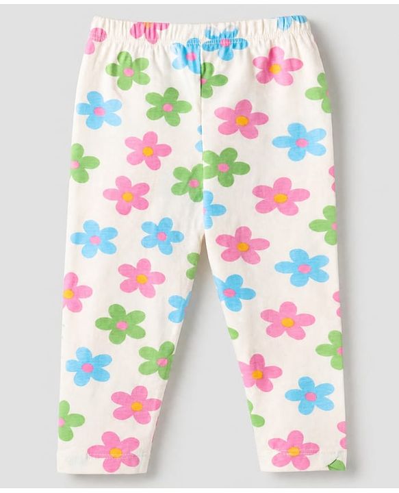 Babyhug Cotton Lycra Elastane Knit Slim Fit Full Length Solid Leggings with Floral Print Pack of 3 - White, Lilac & Light Blue