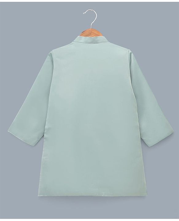 Babyhug Woven Full Sleeves Floral Embroidered & Sequin Detailing Kurta Pyjama Set - Sea Green