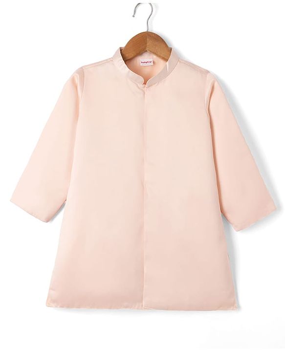Babyhug Woven Solid Kurta Pyjama Set With Floral Sequin Embroidered Jacket - Peach