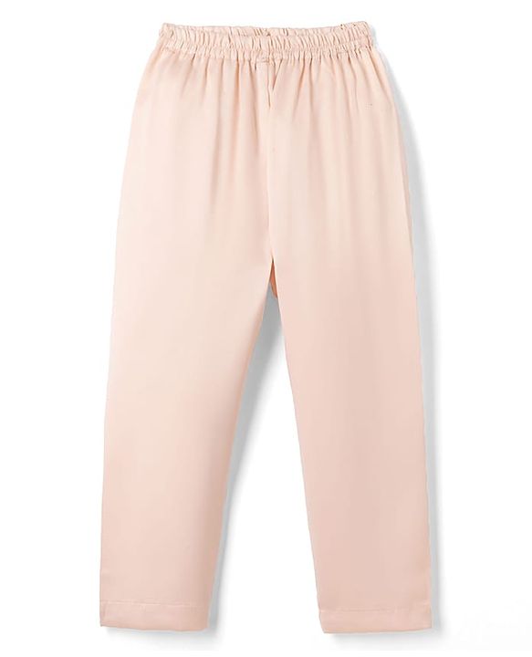 Babyhug Woven Solid Kurta Pyjama Set With Floral Sequin Embroidered Jacket - Peach