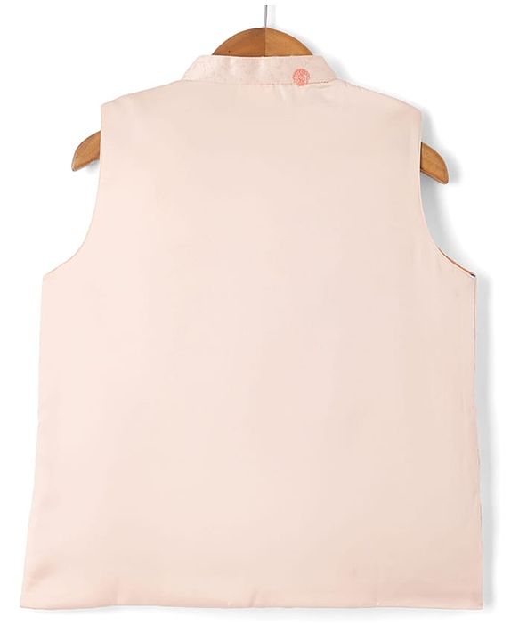 Babyhug Woven Solid Kurta Pyjama Set With Floral Sequin Embroidered Jacket - Peach