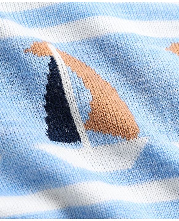 Babyhug Knit Full Sleeves Sweater Set with Stripes & Boat Design - Light Blue
