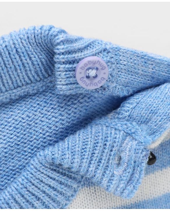 Babyhug Knit Full Sleeves Sweater Set with Stripes & Boat Design - Light Blue