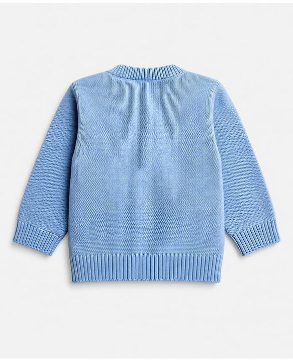 Babyhug Knit Full Sleeves Sweater Set with Stripes & Boat Design - Light Blue