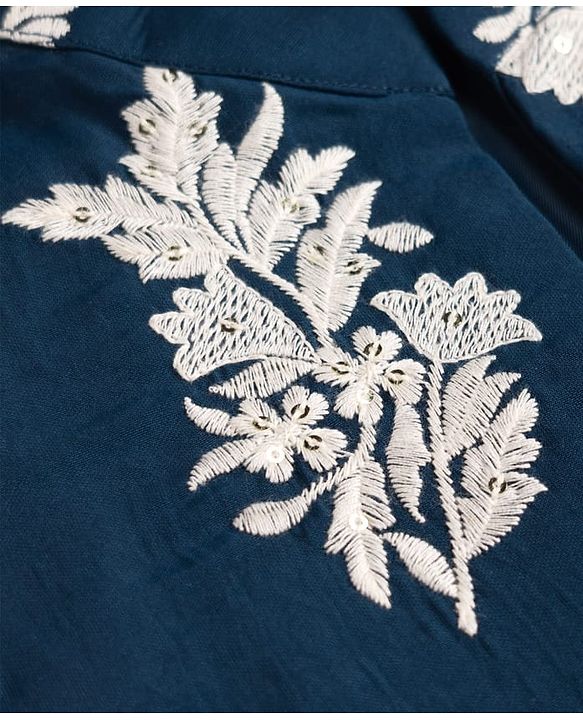 Babyhug Woven Full Sleeves Floral Embroidered Kurta & Pyjama Set With Jacket - Teal Blue