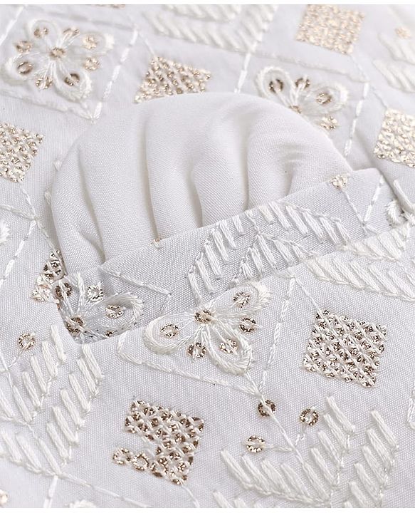 Babyhug Woven Full Sleeves Solid Kurta & Pyjama Set With Floral Sequinned & Embroidered Jacket - White