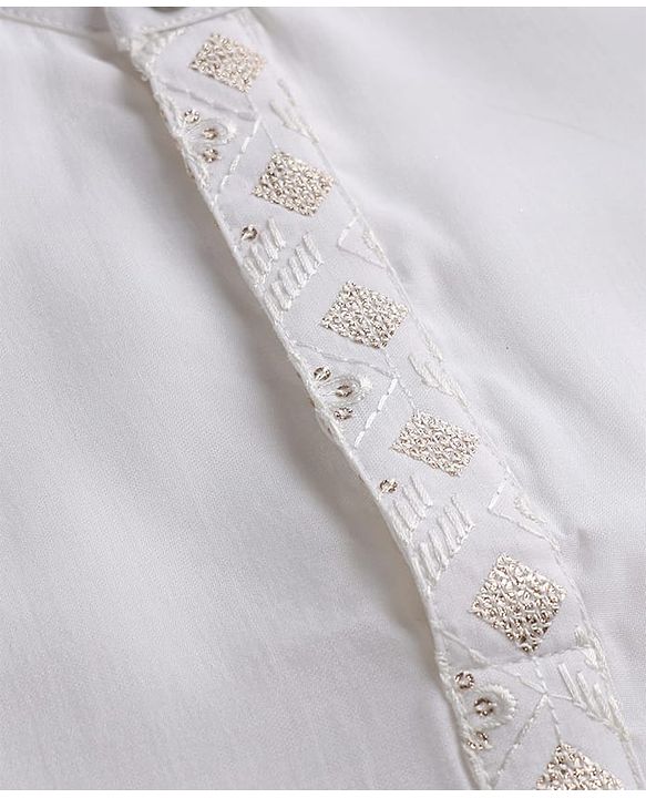 Babyhug Woven Full Sleeves Solid Kurta & Pyjama Set With Floral Sequinned & Embroidered Jacket - White