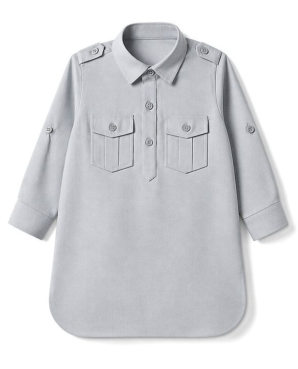 Babyhug Rayon Woven Full Sleeves Solid Pathani Kurta Pyjama Set - Grey