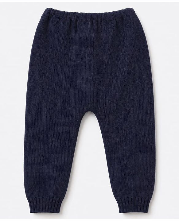 Babyhug Knit Full Length Fleece and Woollen Bottomwear - Navy Blue