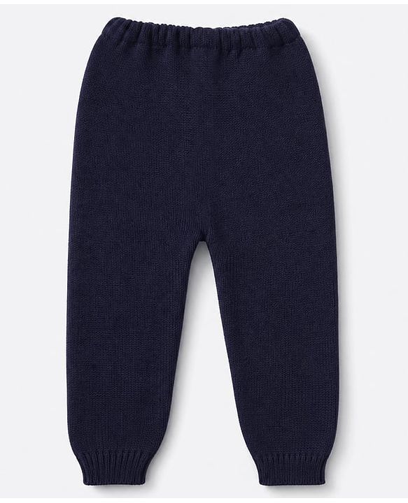 Babyhug Knit Full Length Fleece and Woollen Bottomwear - Navy Blue