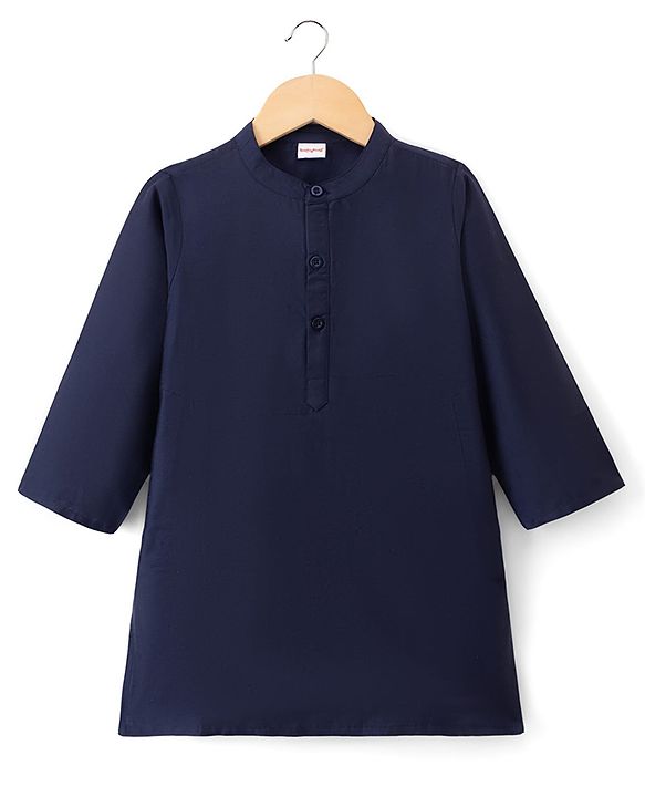Babyhug Woven Full Sleeves Solid Colour Kurta Dhoti  Set with Sequinned &  Embroidered Jacket - Navy