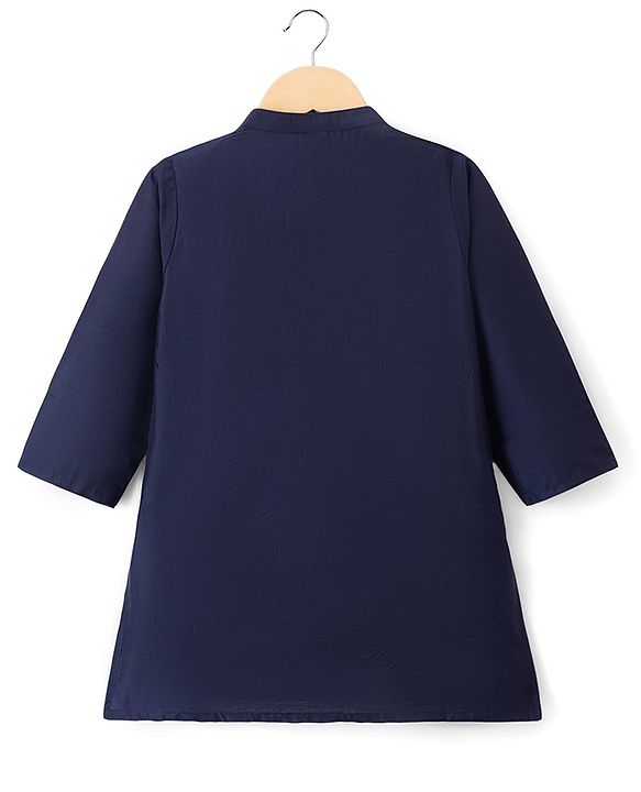 Babyhug Woven Full Sleeves Solid Colour Kurta Dhoti  Set with Sequinned &  Embroidered Jacket - Navy