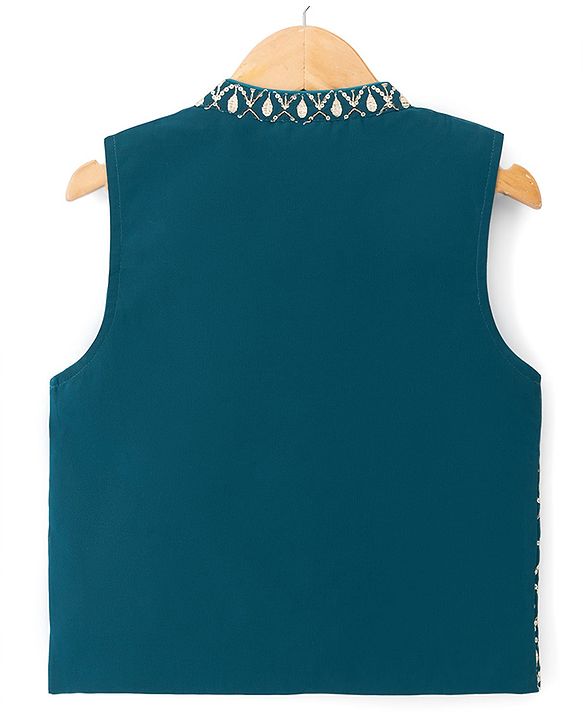 Babyhug Woven Full Sleeves Solid Colour Kurta Dhoti  Set with Sequinned &  Embroidered Jacket - Navy