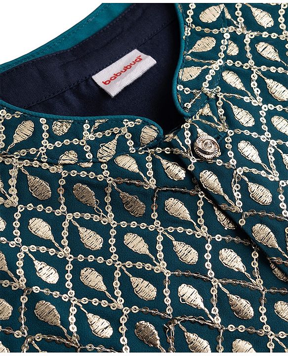 Babyhug Woven Full Sleeves Solid Colour Kurta Dhoti  Set with Sequinned &  Embroidered Jacket - Navy