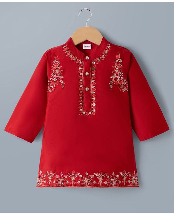 Babyhug Woven Full Sleeves Floral Embroidered Kurta Dhoti Set - Red