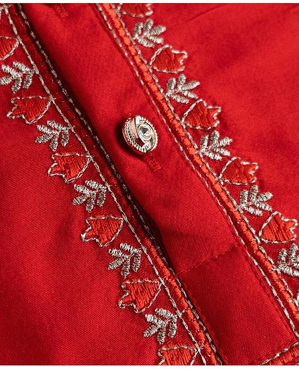 Babyhug Woven Full Sleeves Floral Embroidered Kurta Dhoti Set - Red