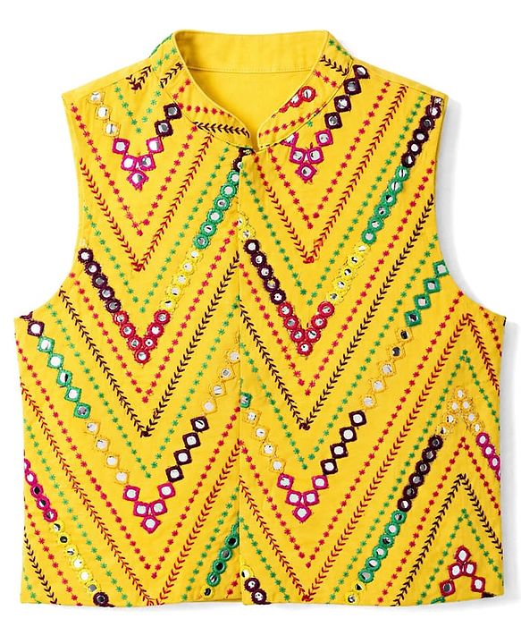 Babyhug Woven Full Sleeves Solid Dhoti Kurta Set With Mirror Embroidered Jacket - Yellow
