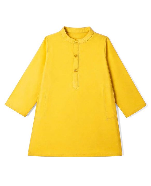 Babyhug Woven Full Sleeves Solid Dhoti Kurta Set With Mirror Embroidered Jacket - Yellow