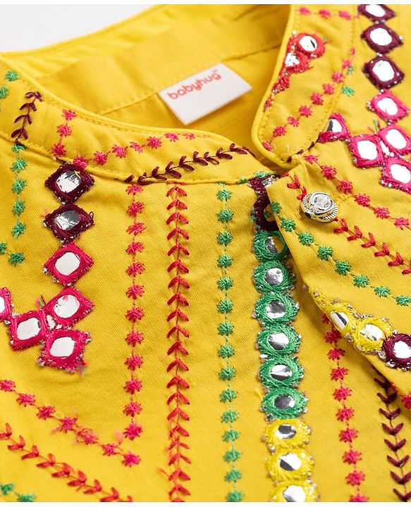 Babyhug Woven Full Sleeves Solid Dhoti Kurta Set With Mirror Embroidered Jacket - Yellow