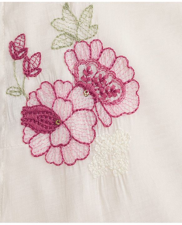 Babyhug Chanderi Woven Full Sleeves Floral Embroidered Dhoti Kurta Set - Off White