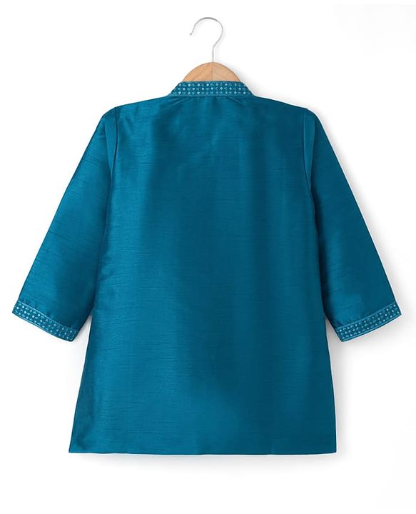 Babyhug Woven Full Sleeves Floral Sequinned Kurta & Dhoti Set - Teal Blue