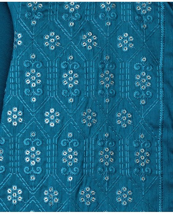 Babyhug Woven Full Sleeves Floral Sequinned Kurta & Dhoti Set - Teal Blue